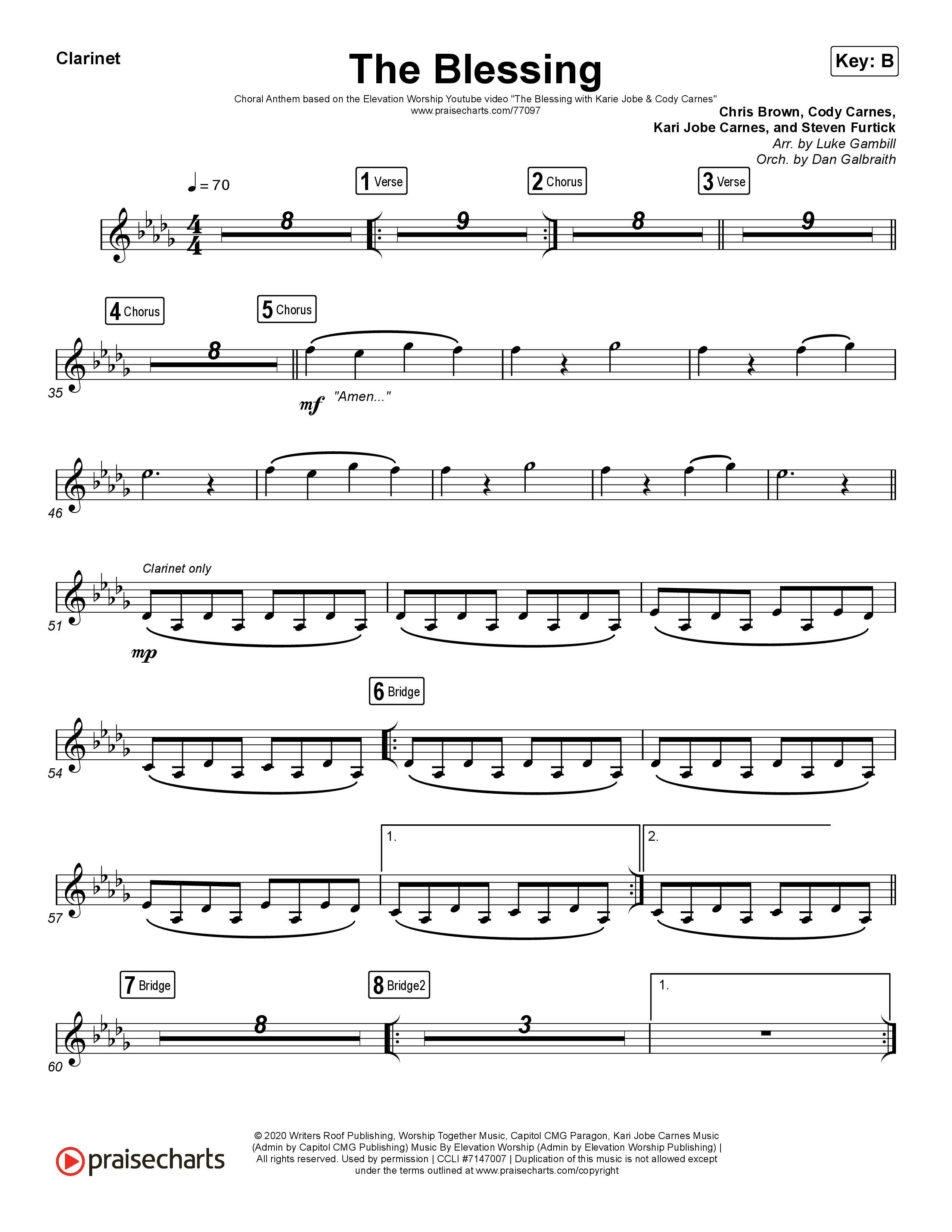 The Blessing (Choral Anthem SATB) Clarinet (Cody Carnes / Kari Jobe / Elevation Worship / Arr. Luke Gambill)