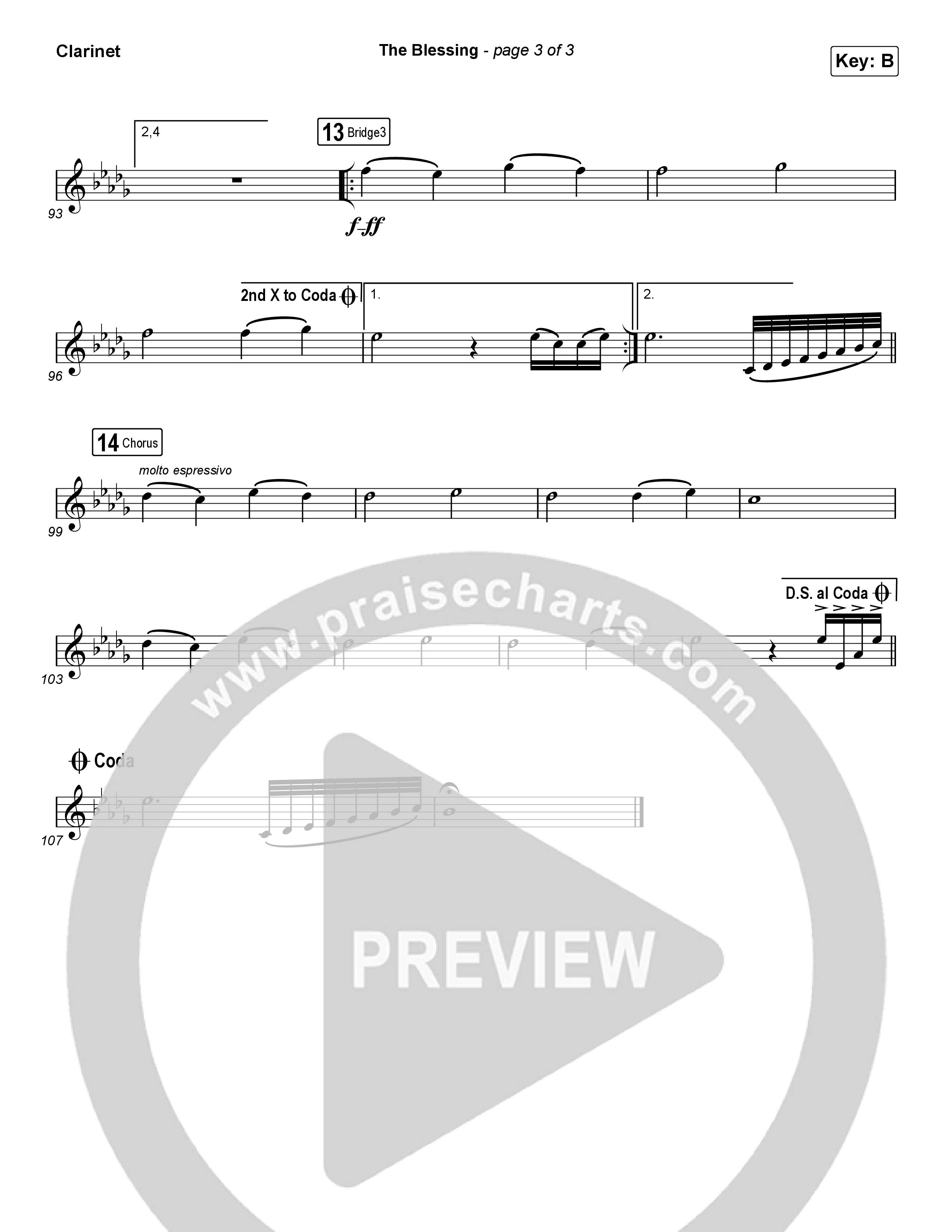 The Blessing (Choral Anthem SATB) Clarinet (Cody Carnes / Kari Jobe / Elevation Worship / Arr. Luke Gambill)