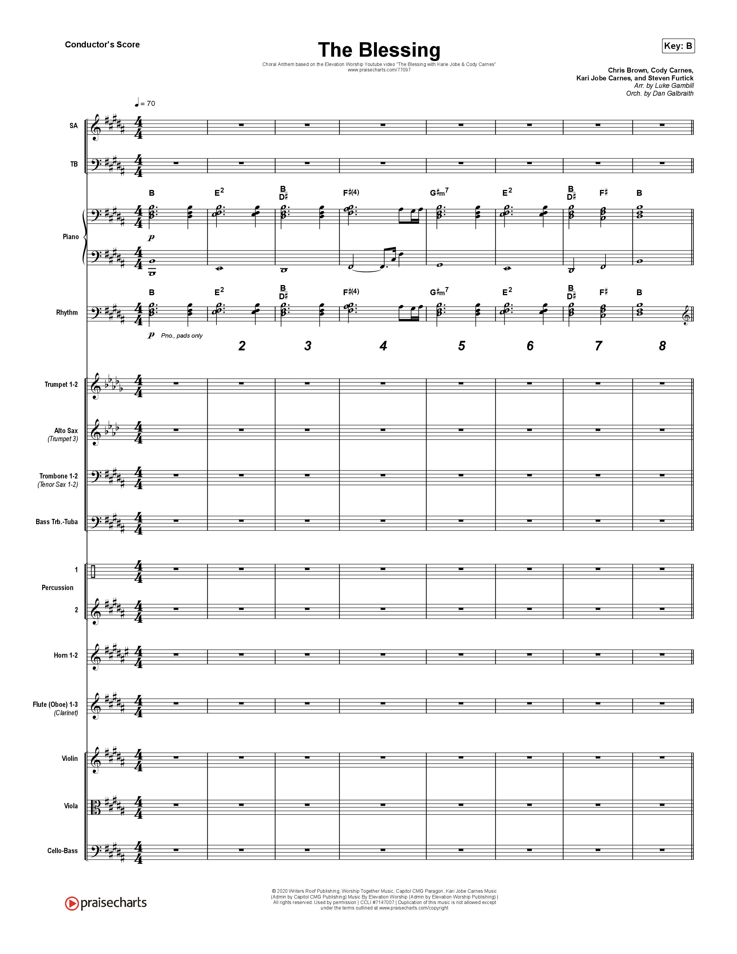 The Blessing (Choral Anthem SATB) Orchestration (Cody Carnes / Kari Jobe / Elevation Worship / Arr. Luke Gambill)