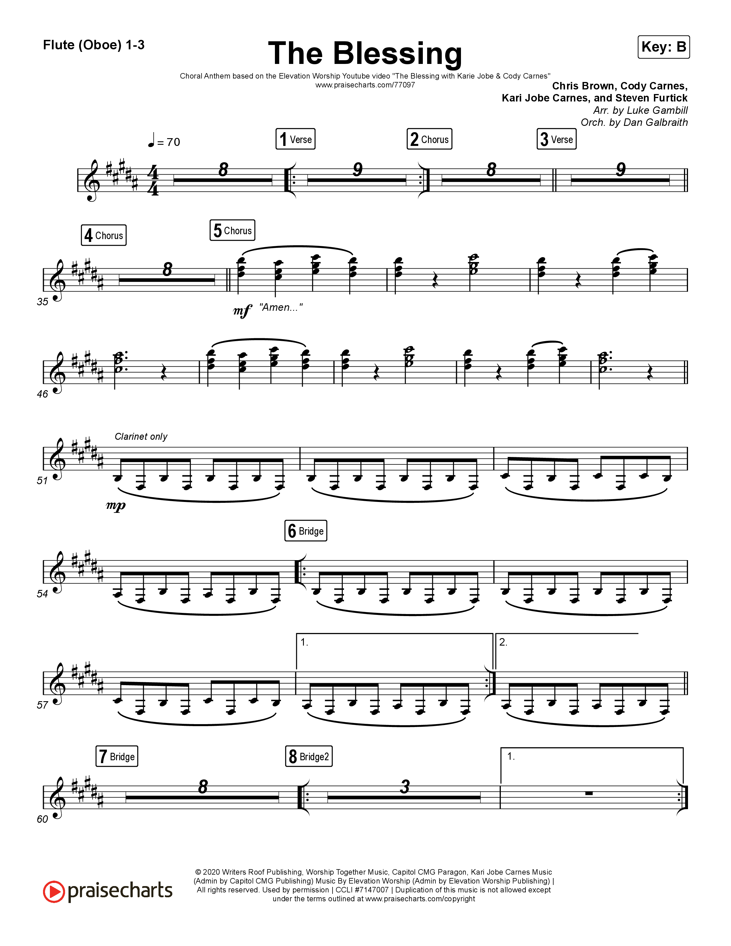 The Blessing (Choral Anthem SATB) Flute/Oboe 1/2/3 (Cody Carnes / Kari Jobe / Elevation Worship / Arr. Luke Gambill)