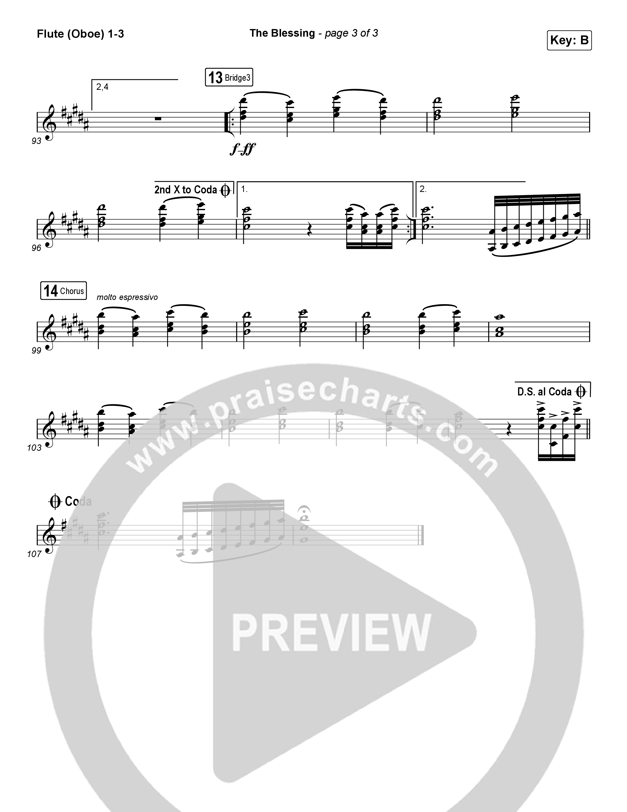 The Blessing (Choral Anthem SATB) Flute/Oboe 1/2/3 (Cody Carnes / Kari Jobe / Elevation Worship / Arr. Luke Gambill)