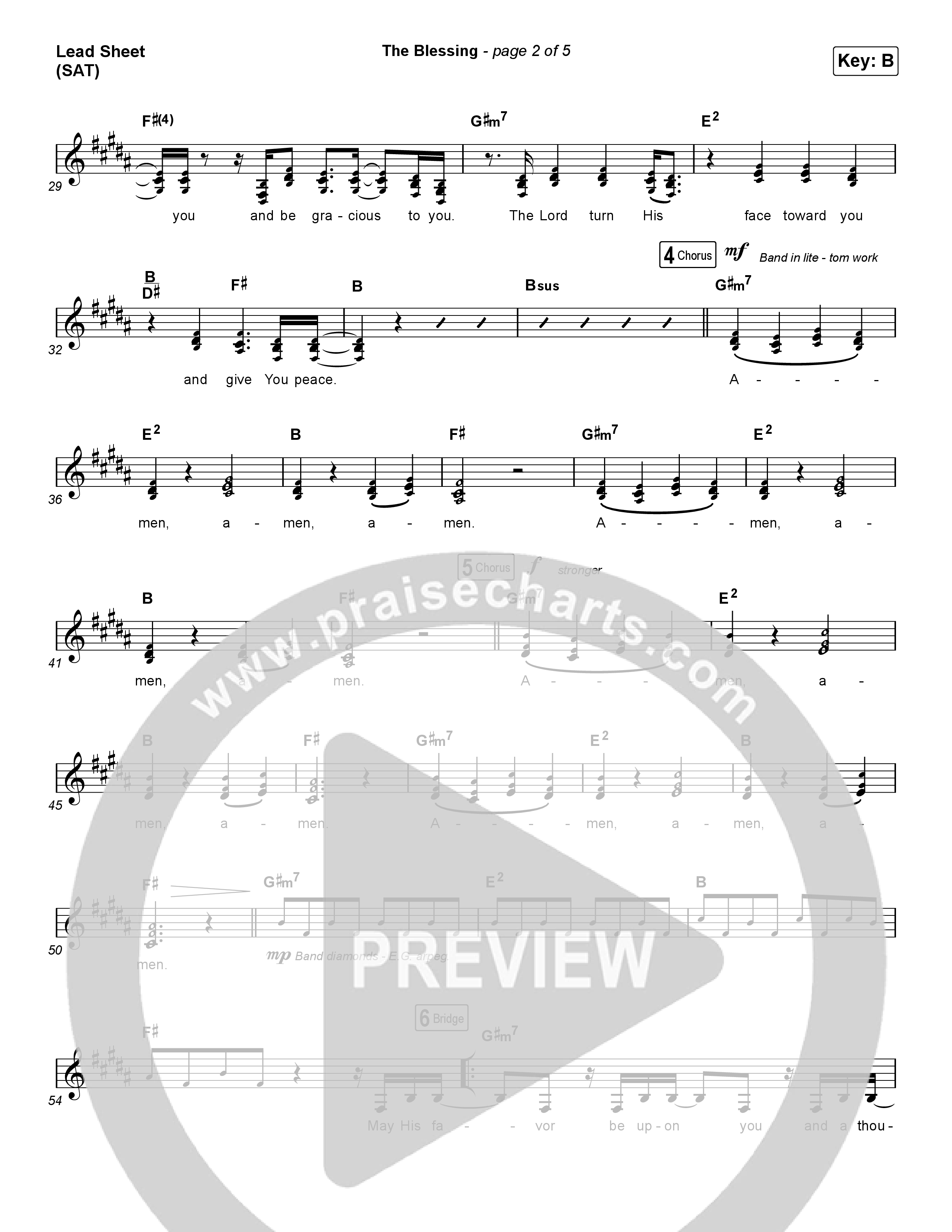 The Blessing (Choral Anthem SATB) Lead Sheet (SAT) (Cody Carnes / Kari Jobe / Elevation Worship / Arr. Luke Gambill)