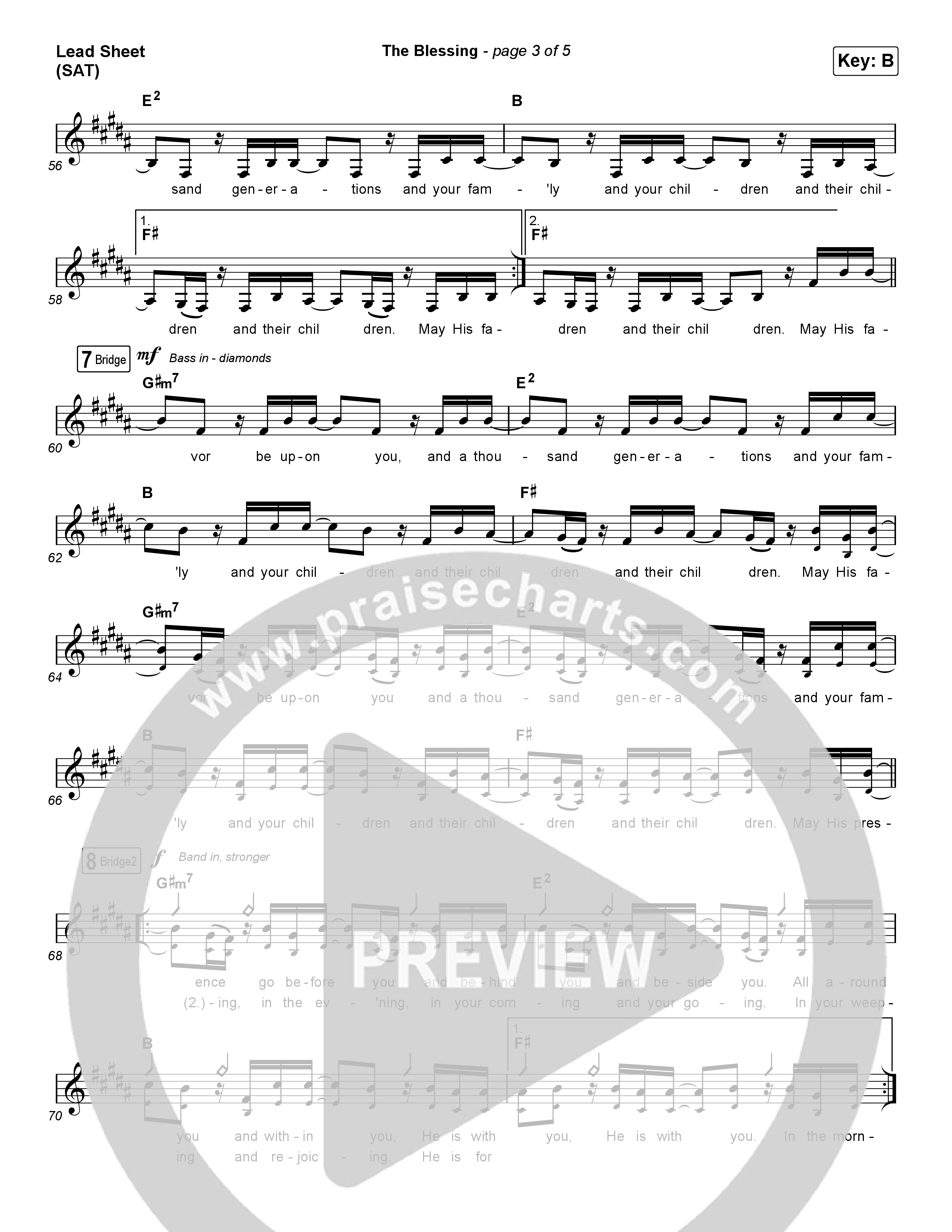The Blessing (Choral Anthem SATB) Lead Sheet (SAT) (Cody Carnes / Kari Jobe / Elevation Worship / Arr. Luke Gambill)