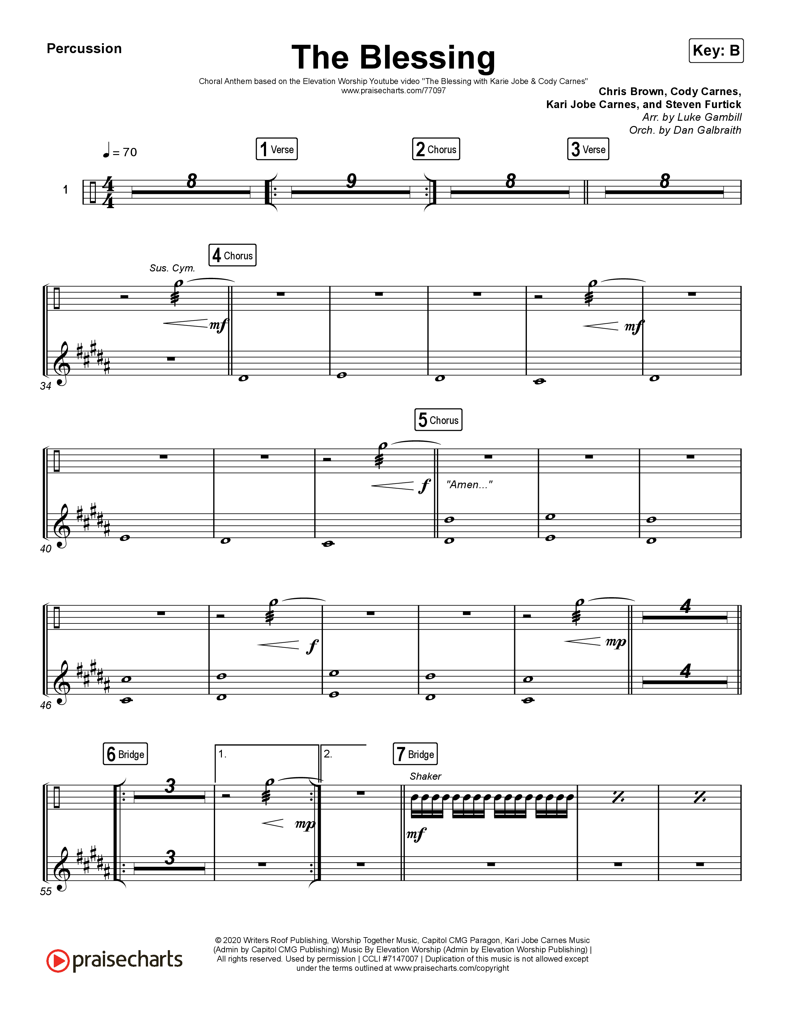 The Blessing (Choral Anthem SATB) Percussion (Cody Carnes / Kari Jobe / Elevation Worship / Arr. Luke Gambill)