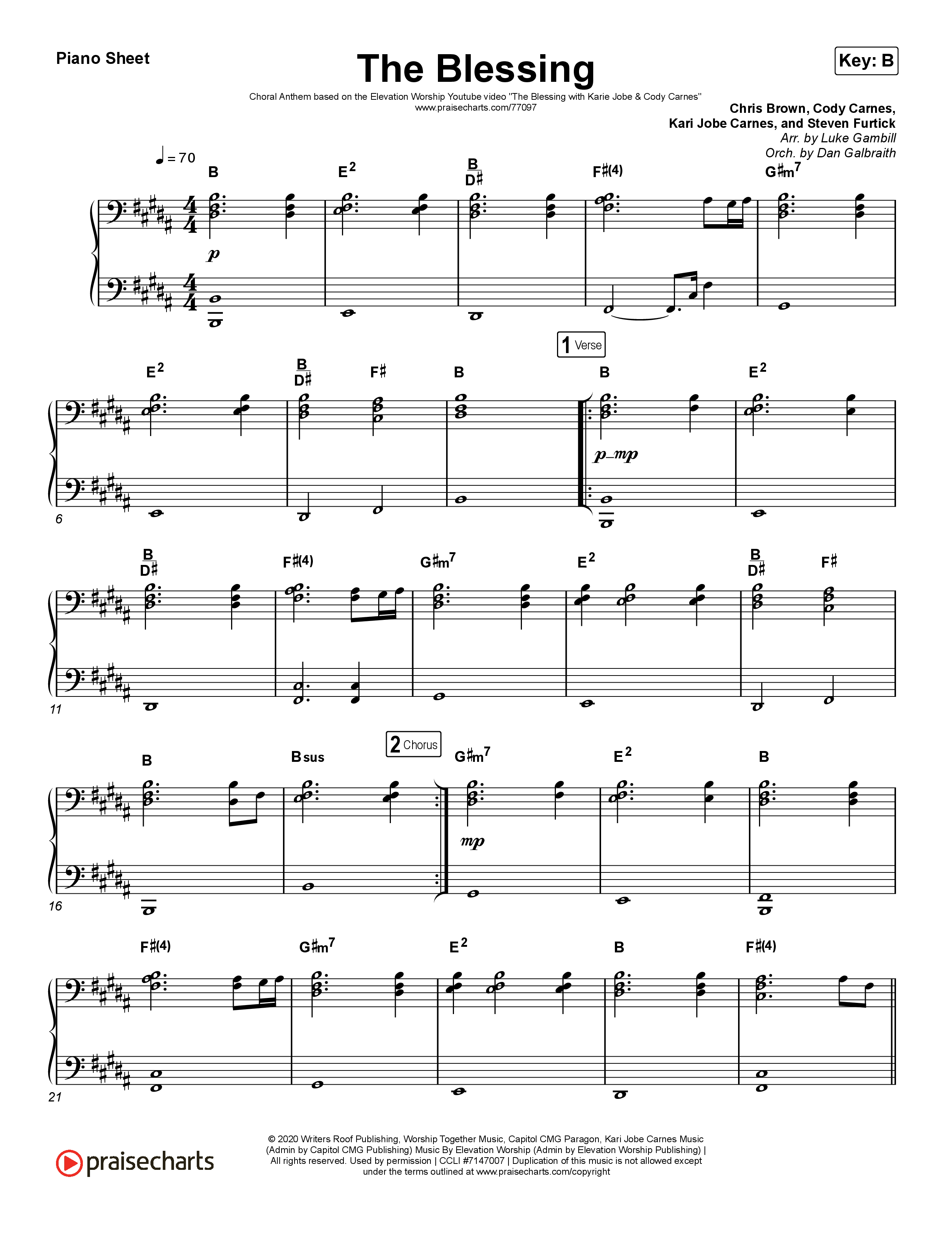 The Blessing (Choral Anthem SATB) Piano Sheet (Cody Carnes / Kari Jobe / Elevation Worship / Arr. Luke Gambill)