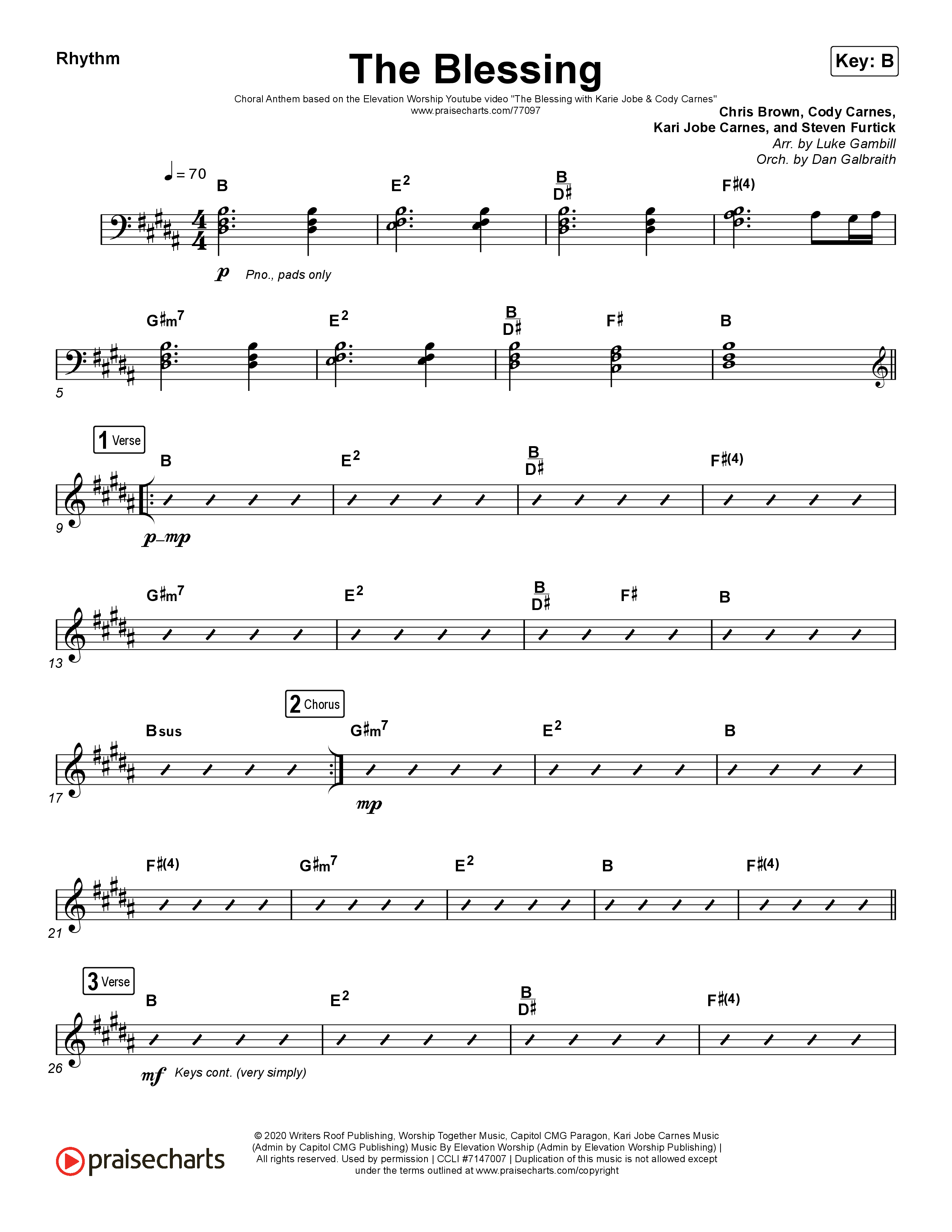 The Blessing (Choral Anthem SATB) Rhythm Chart (Cody Carnes / Kari Jobe / Elevation Worship / Arr. Luke Gambill)