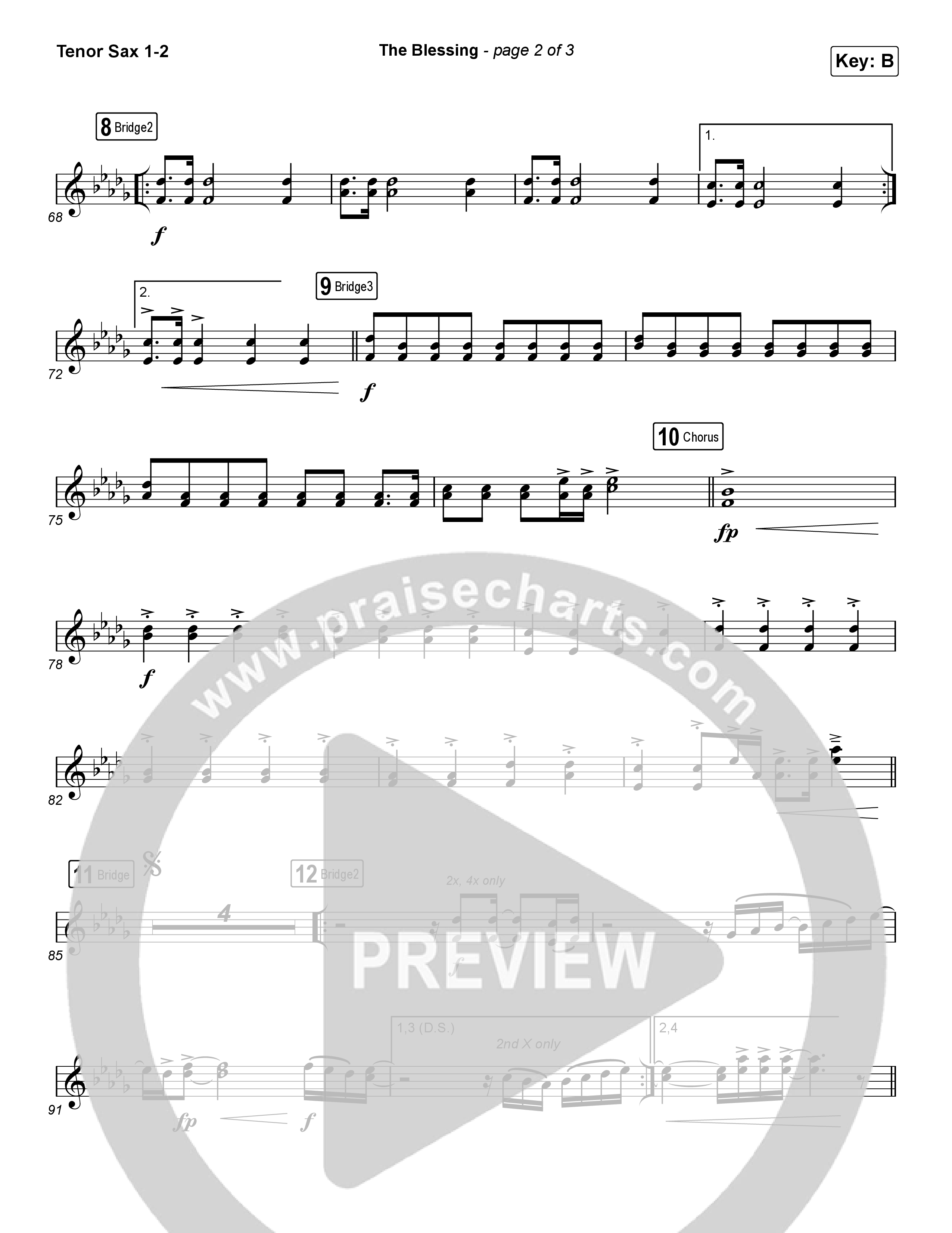 The Blessing (Choral Anthem SATB) Tenor Sax 1/2 (Cody Carnes / Kari Jobe / Elevation Worship / Arr. Luke Gambill)