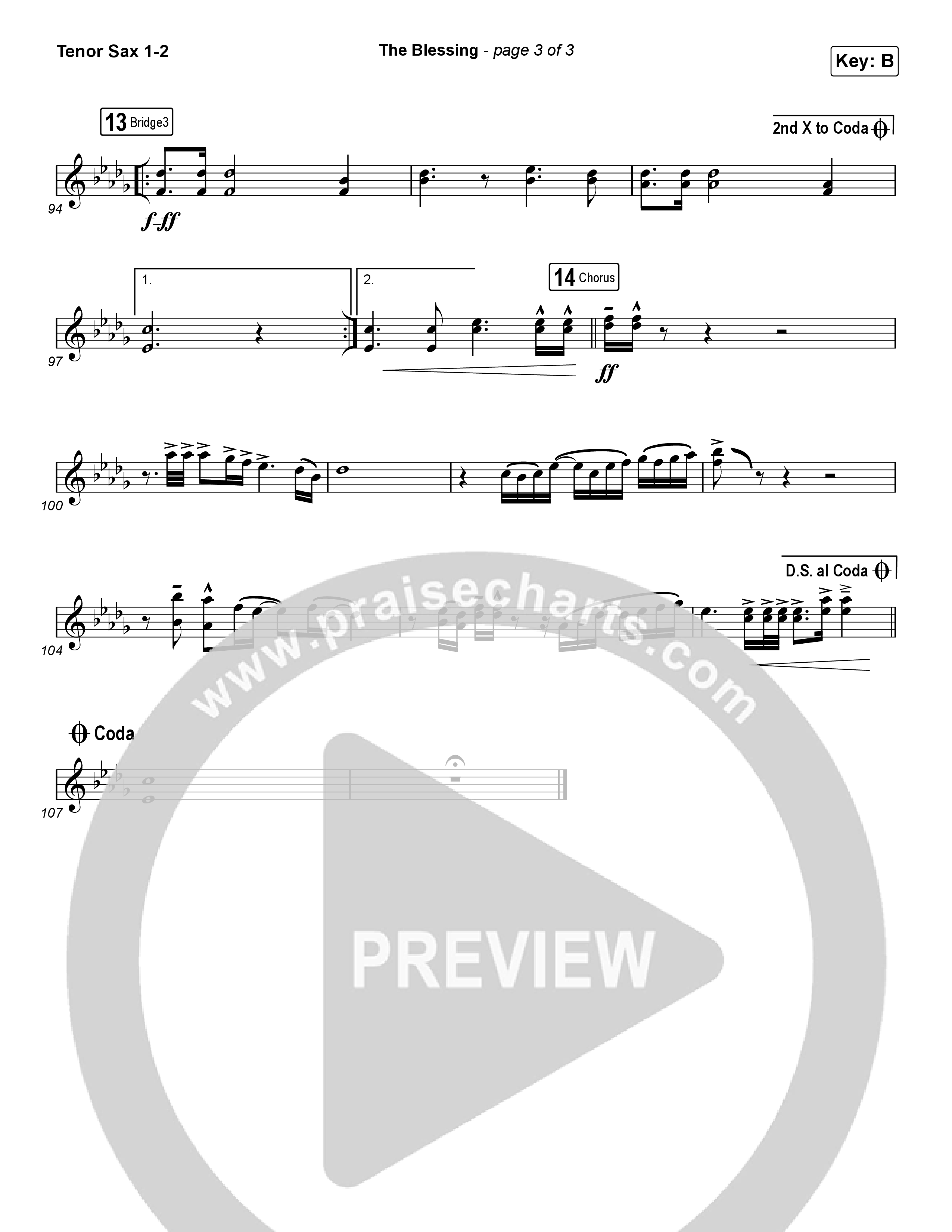 The Blessing (Choral Anthem SATB) Tenor Sax 1/2 (Cody Carnes / Kari Jobe / Elevation Worship / Arr. Luke Gambill)