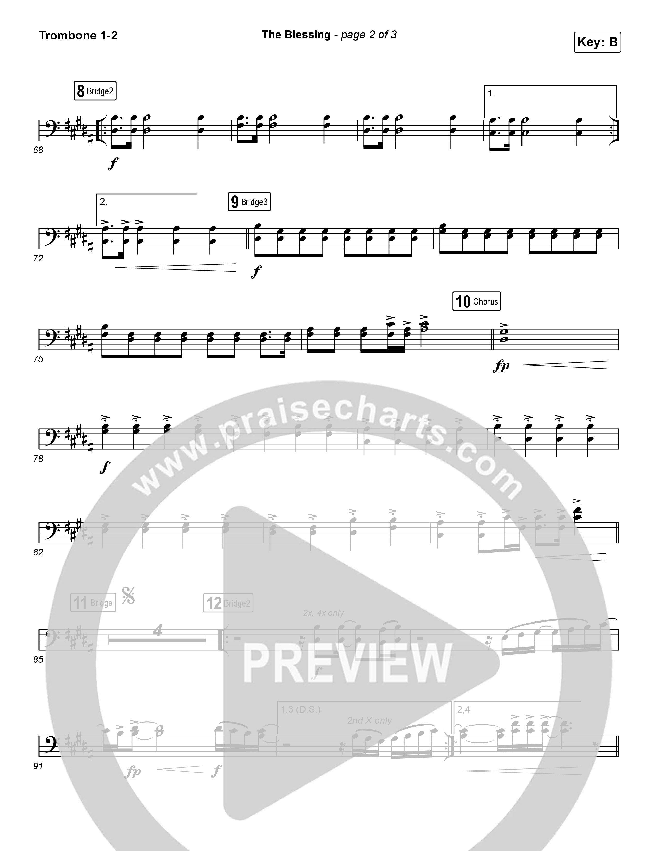 The Blessing (Choral Anthem SATB) Trombone 1/2 (Cody Carnes / Kari Jobe / Elevation Worship / Arr. Luke Gambill)