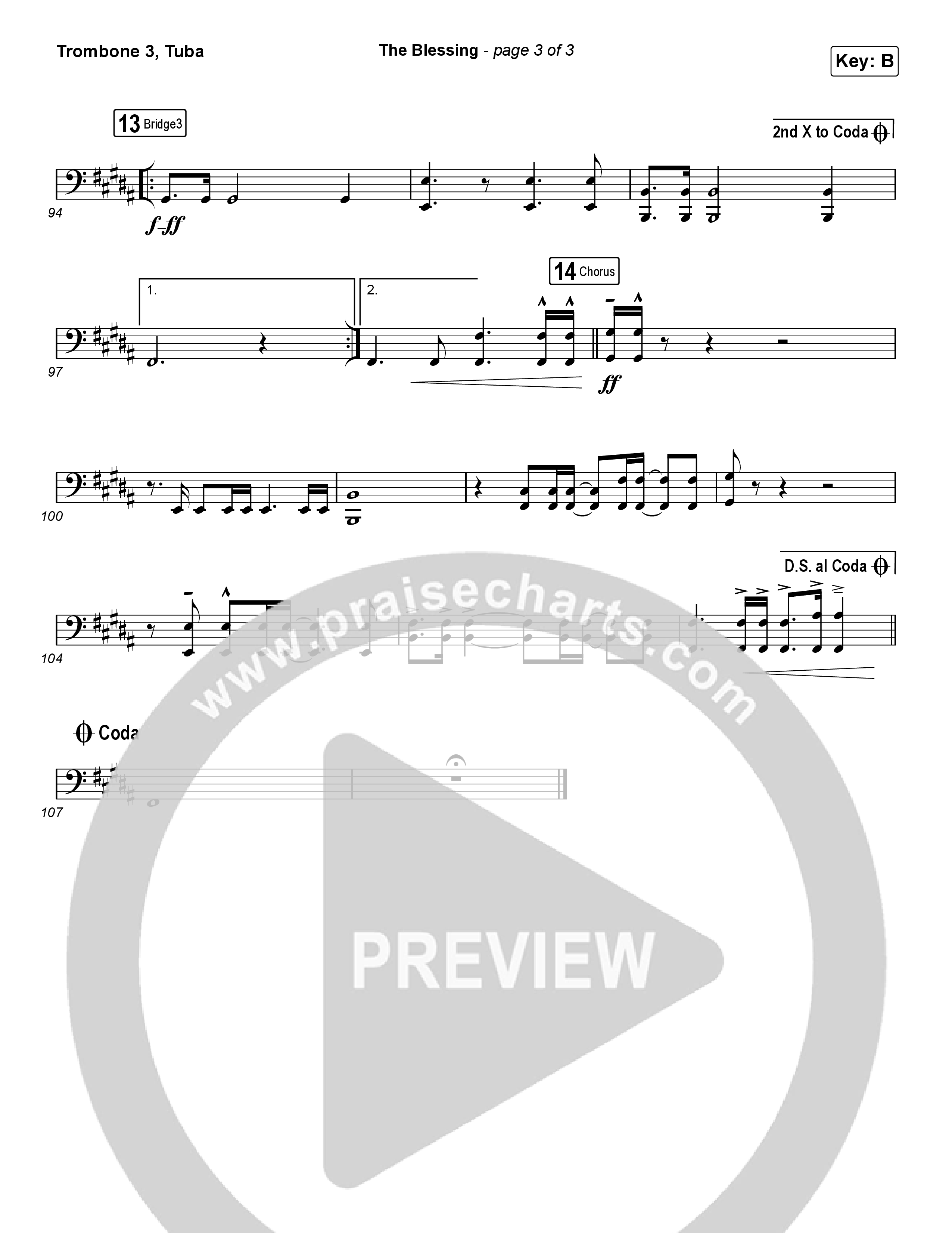 The Blessing (Choral Anthem SATB) Trombone 3/Tuba (Cody Carnes / Kari Jobe / Elevation Worship / Arr. Luke Gambill)