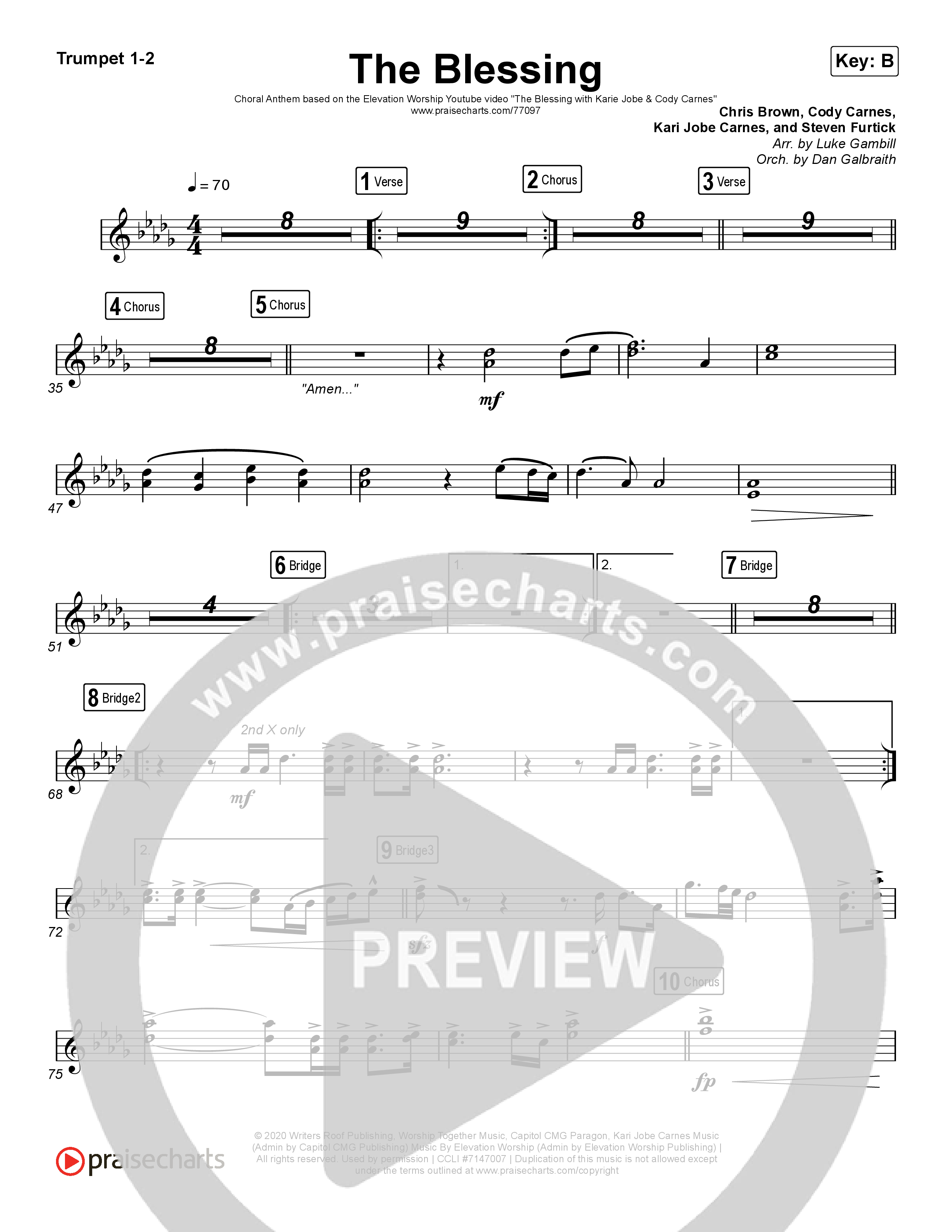 The Blessing (Choral Anthem SATB) Brass Pack (Cody Carnes / Kari Jobe / Elevation Worship / Arr. Luke Gambill)