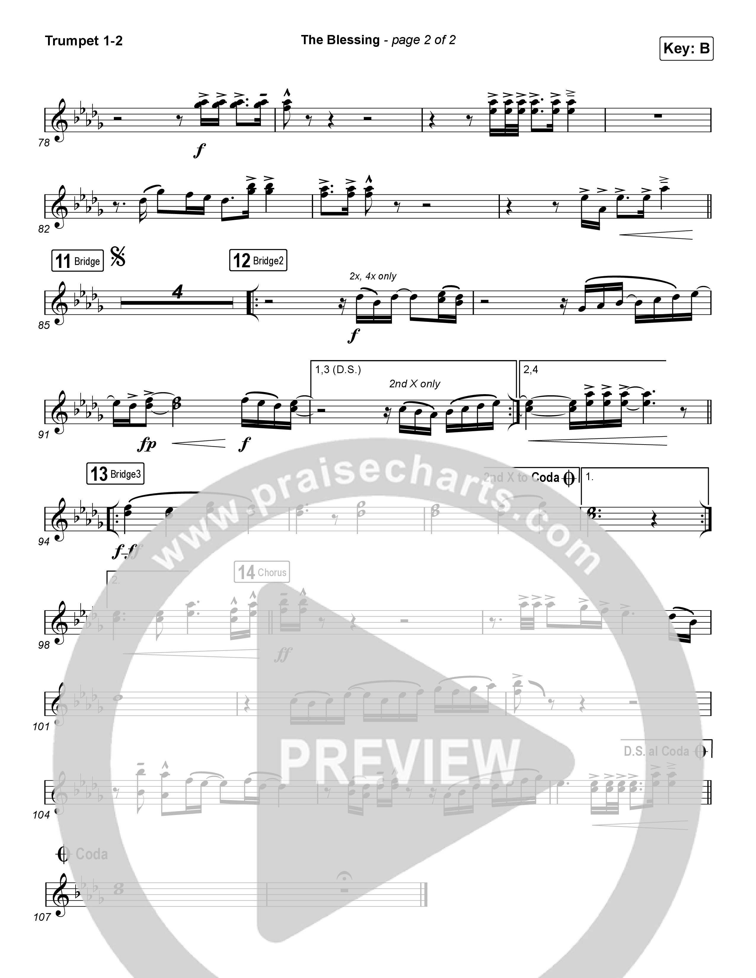 The Blessing (Choral Anthem SATB) Trumpet 1,2 (Cody Carnes / Kari Jobe / Elevation Worship / Arr. Luke Gambill)