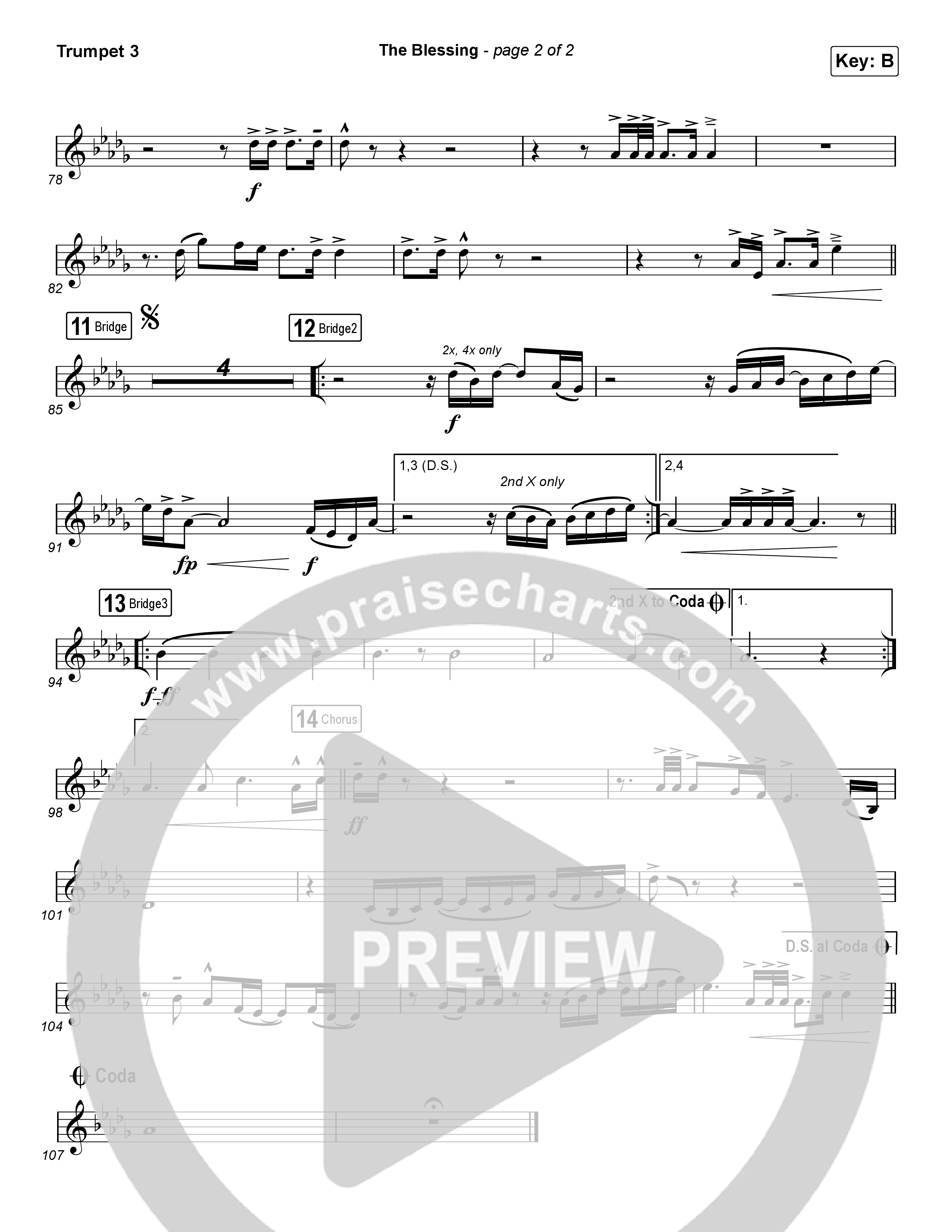 The Blessing (Choral Anthem SATB) Trumpet 3 (Cody Carnes / Kari Jobe / Elevation Worship / Arr. Luke Gambill)