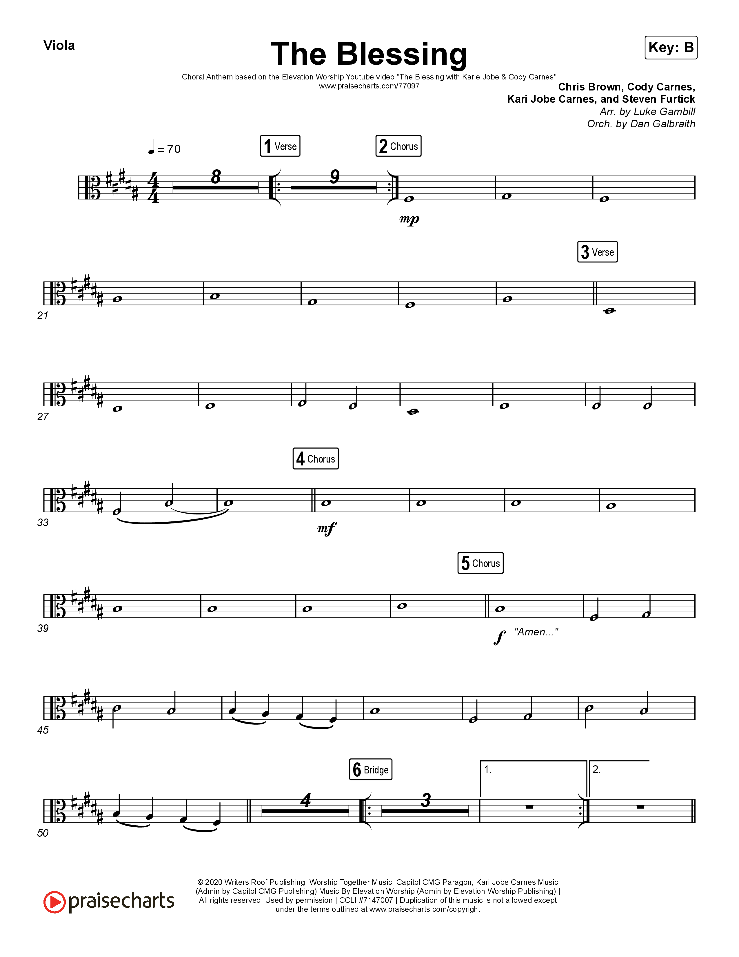 The Blessing (Choral Anthem SATB) Viola (Cody Carnes / Kari Jobe / Elevation Worship / Arr. Luke Gambill)