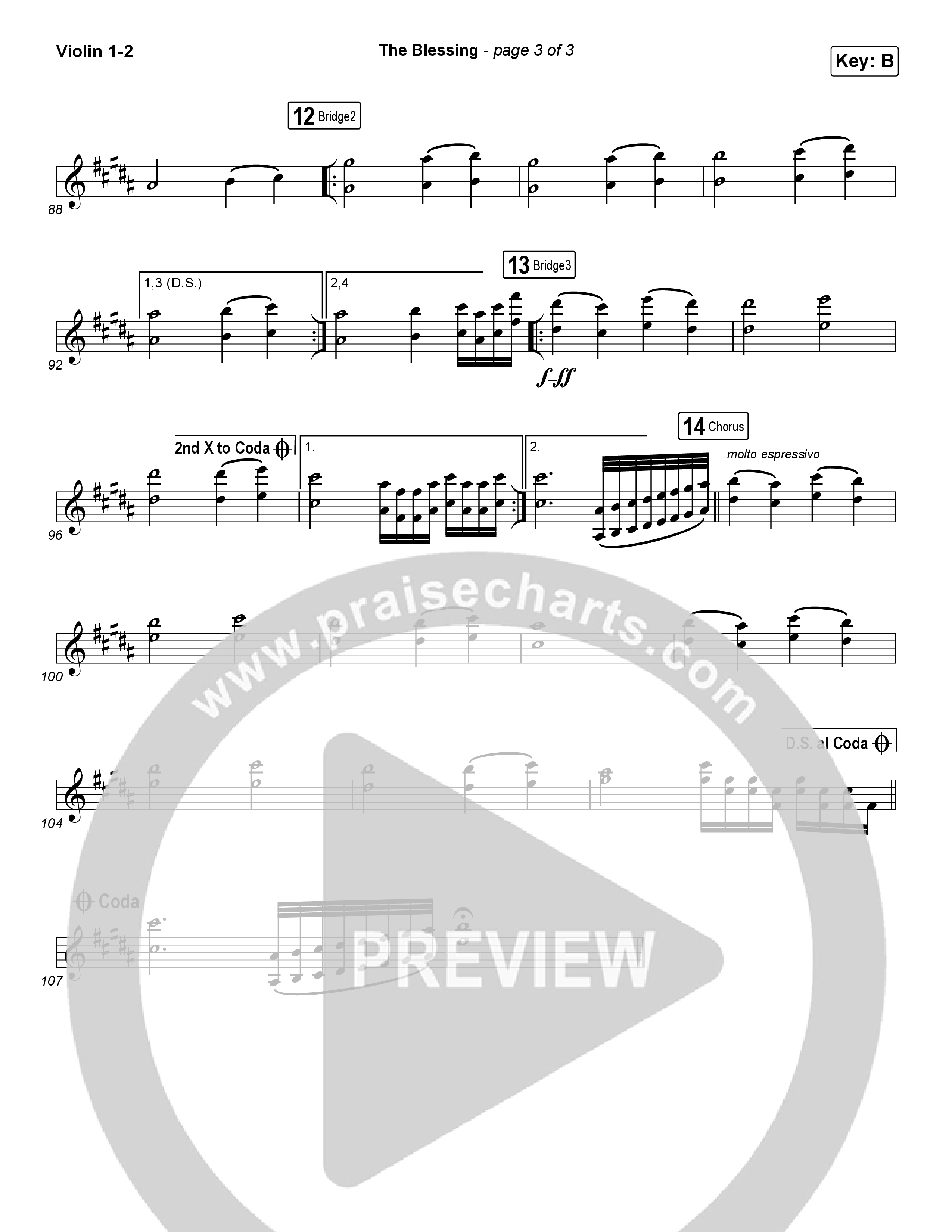 The Blessing (Choral Anthem SATB) Violin 1/2 (Cody Carnes / Kari Jobe / Elevation Worship / Arr. Luke Gambill)