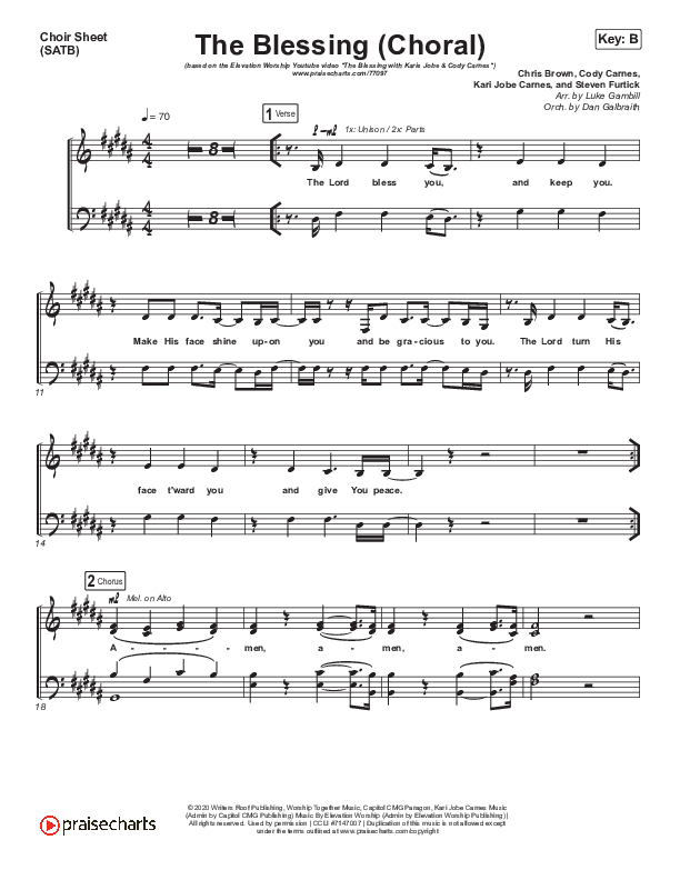 The Blessing (Choral Anthem SATB) Choir Vocals (SATB) (Cody Carnes / Kari Jobe / Elevation Worship / Arr. Luke Gambill)