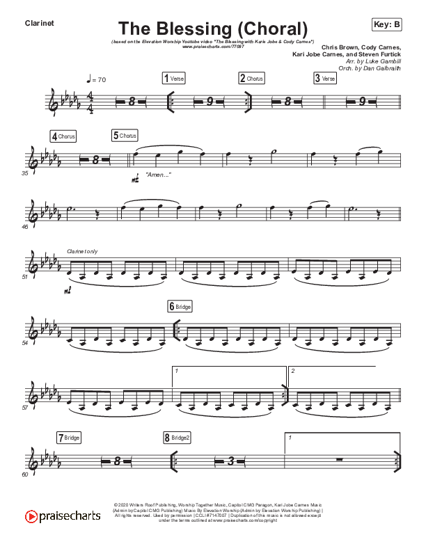 The Blessing (Choral Anthem SATB) Clarinet (Cody Carnes / Kari Jobe / Elevation Worship / Arr. Luke Gambill)