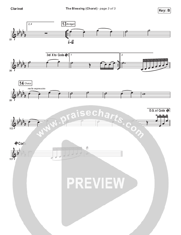 The Blessing (Choral Anthem SATB) Clarinet (Cody Carnes / Kari Jobe / Elevation Worship / Arr. Luke Gambill)