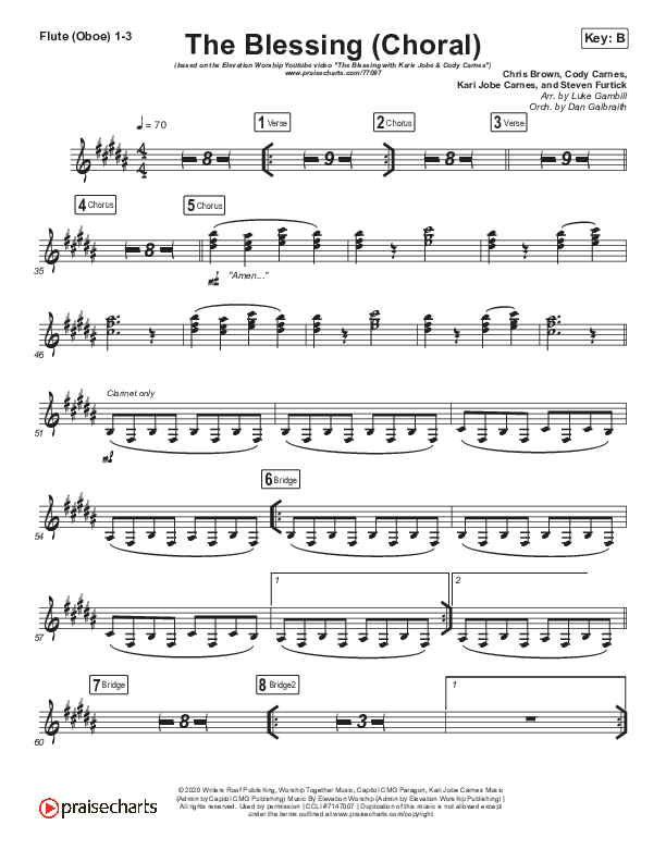 The Blessing (Choral Anthem SATB) Flute/Oboe 1/2/3 (Cody Carnes / Kari Jobe / Elevation Worship / Arr. Luke Gambill)