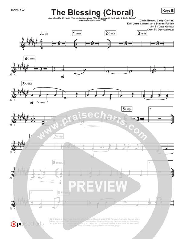 The Blessing (Choral Anthem SATB) French Horn 1/2 (Cody Carnes / Kari Jobe / Elevation Worship / Arr. Luke Gambill)
