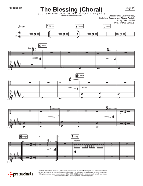The Blessing (Choral Anthem SATB) Percussion (Cody Carnes / Kari Jobe / Elevation Worship / Arr. Luke Gambill)