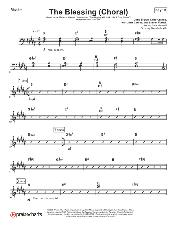 The Blessing (Choral Anthem SATB) Rhythm Chart (Cody Carnes / Kari Jobe / Elevation Worship / Arr. Luke Gambill)