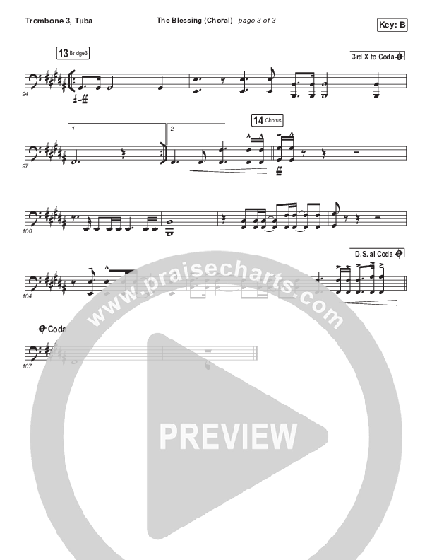 The Blessing (Choral Anthem SATB) Trombone 3/Tuba (Cody Carnes / Kari Jobe / Elevation Worship / Arr. Luke Gambill)
