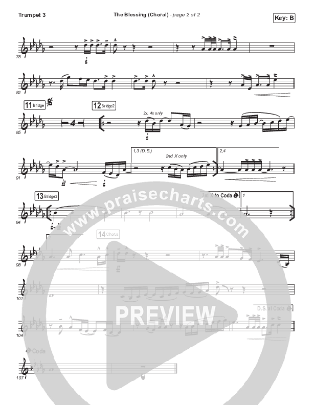 The Blessing (Choral Anthem SATB) Trumpet 3 (Cody Carnes / Kari Jobe / Elevation Worship / Arr. Luke Gambill)