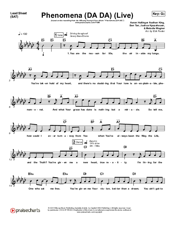 Phenomena (DA DA) (Live) Lead Sheet (SAT) (Hillsong Young & Free)