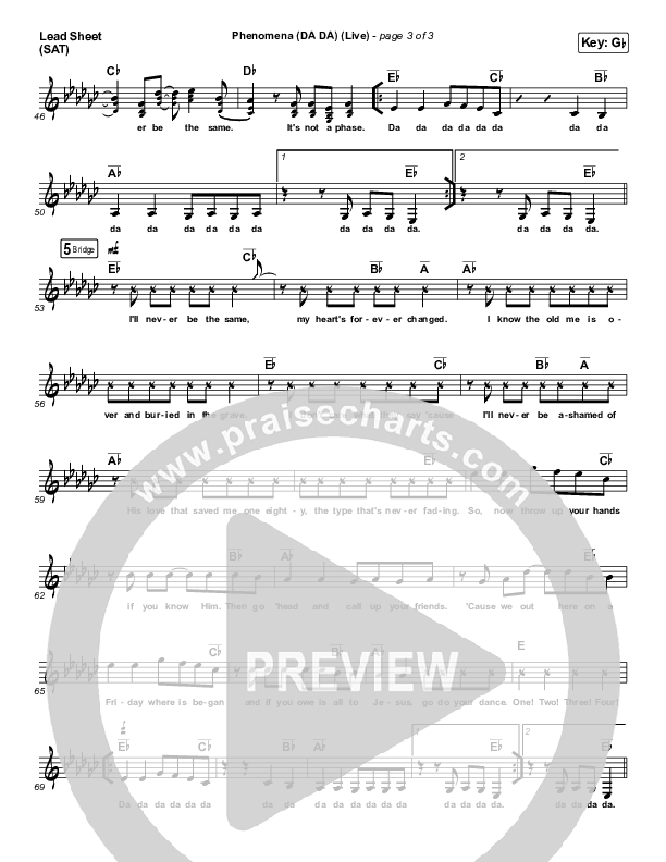 Phenomena (DA DA) (Live) Lead Sheet (SAT) (Hillsong Young & Free)