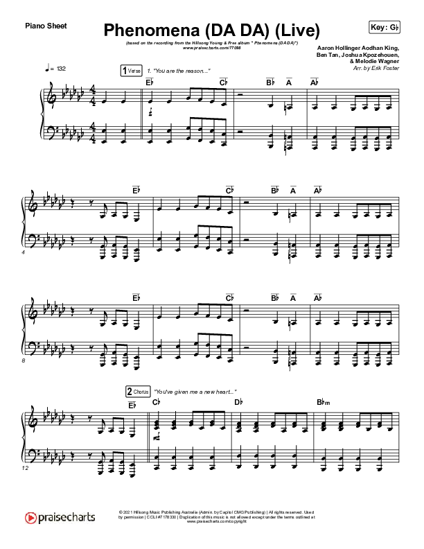 Phenomena (DA DA) (Live) Piano Sheet (Hillsong Young & Free)