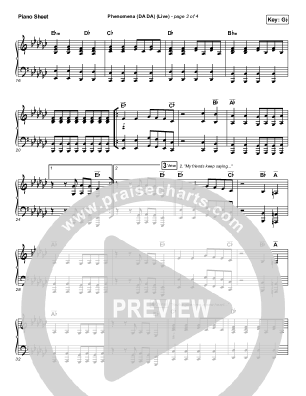 Phenomena (DA DA) (Live) Piano Sheet (Hillsong Young & Free)