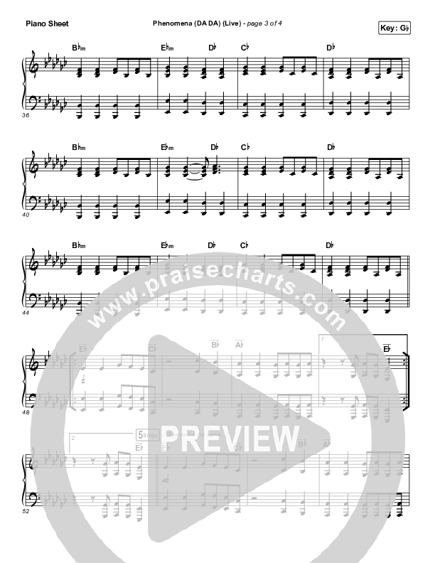 Phenomena (DA DA) (Live) Piano Sheet (Hillsong Young & Free)