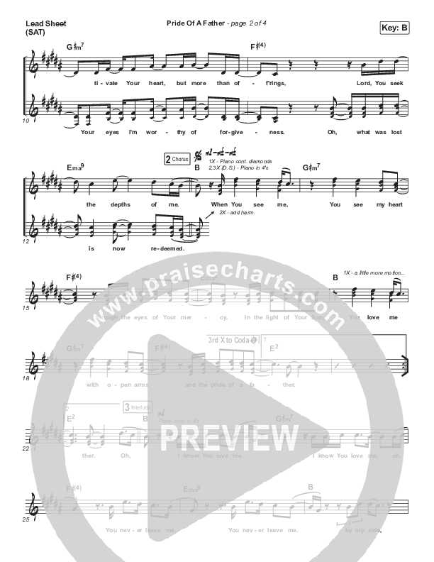 Pride Of A Father (Live) Lead Sheet (SAT) (Hillsong Young & Free)