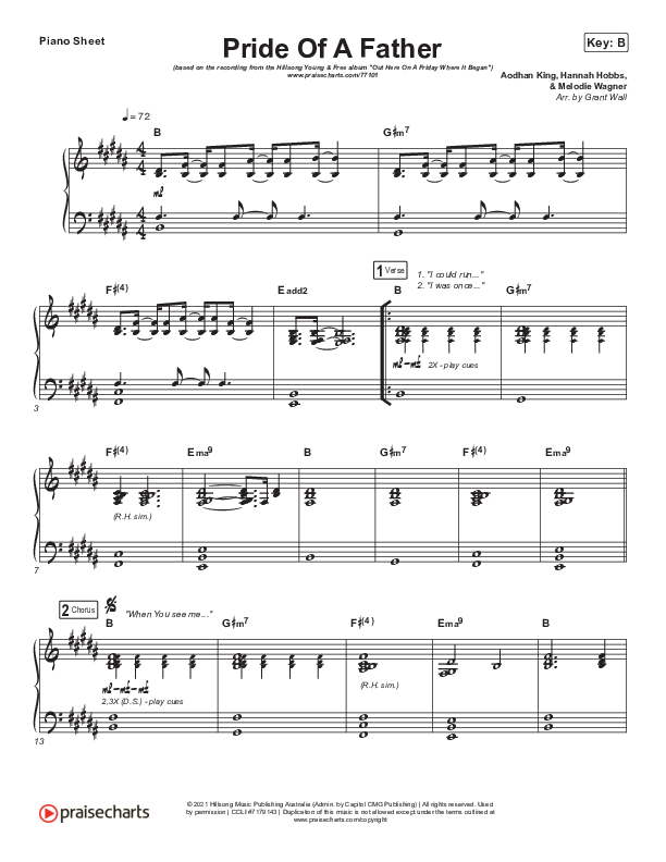 Pride Of A Father (Live) Piano Sheet (Hillsong Young & Free)
