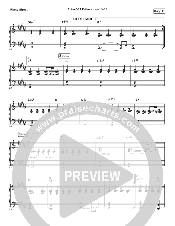 Pride Of A Father (Live) Piano Sheet (Hillsong Young & Free)