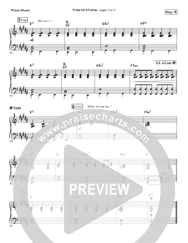 Pride Of A Father (Live) Piano Sheet (Hillsong Young & Free)