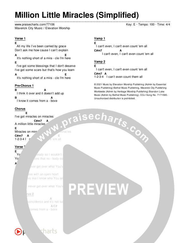 Million Little Miracles (Simplified) Chord Chart (Maverick City Music / Elevation Worship)