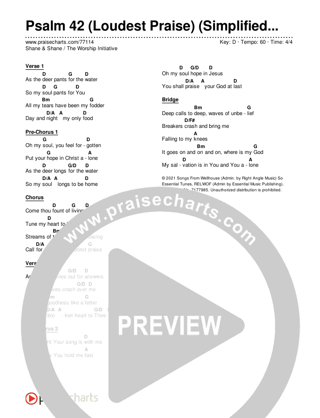 Psalm 42 (Loudest Praise) (Simplified) Chord Chart (The Worship Initiative / Shane & Shane)