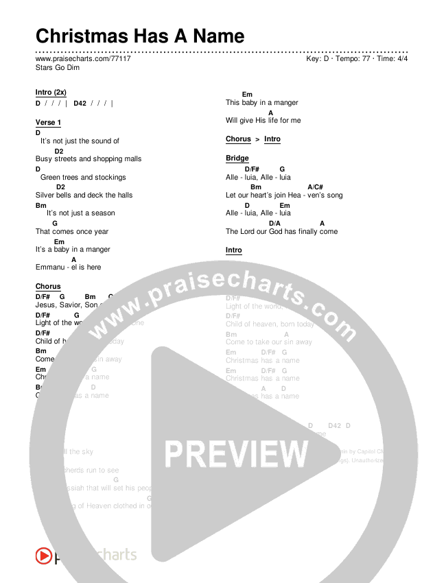 Christmas Has A Name Chords & Lyrics (Stars Go Dim)