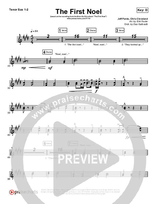 The First Noel Tenor Sax 1/2 (Stars Go Dim)