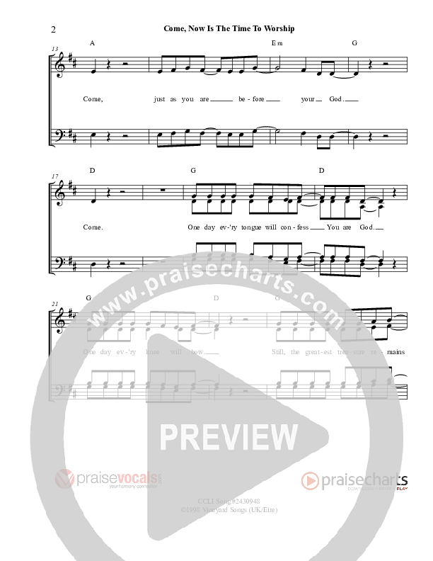 Come Now Is The Time To Worship Lead Sheet (PraiseVocals)