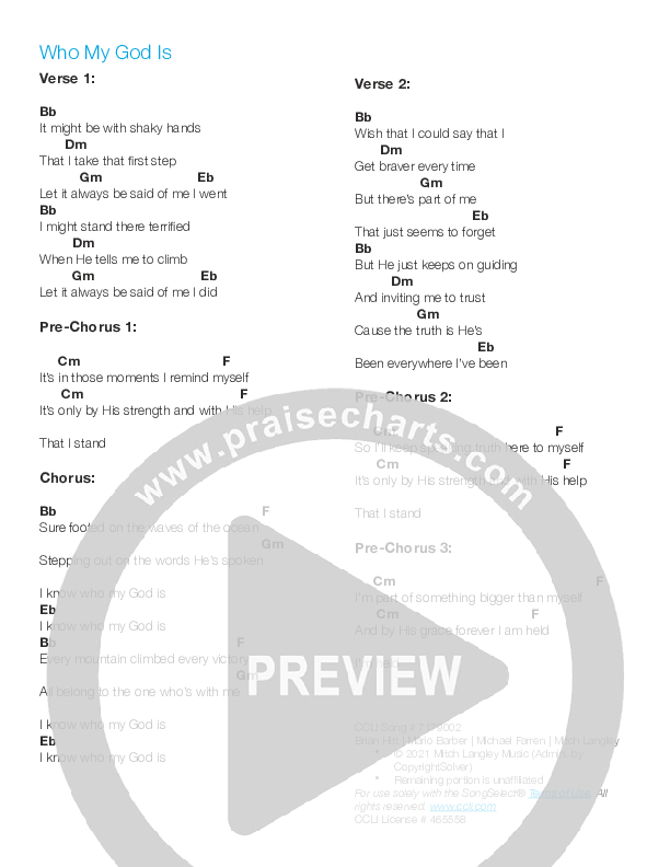 Who My God Is Chord Chart (Mitch Langley)
