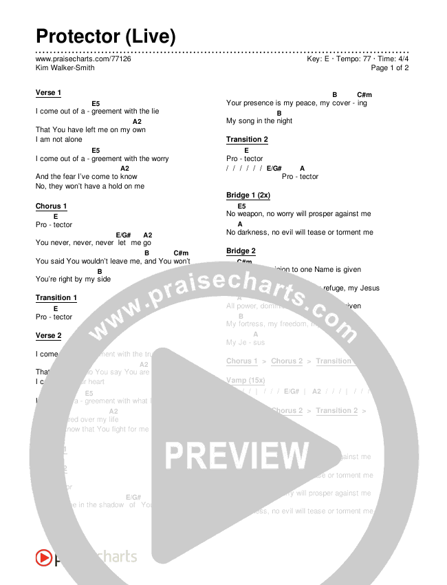 Protector (Live) Chords & Lyrics (Kim Walker-Smith)