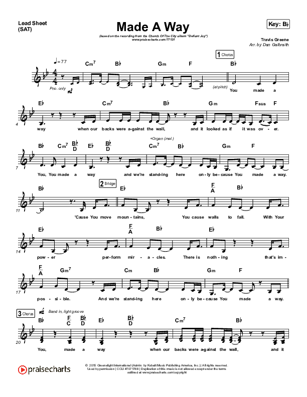 Made A Way Lead Sheet (Print Only) (Church Of The City)