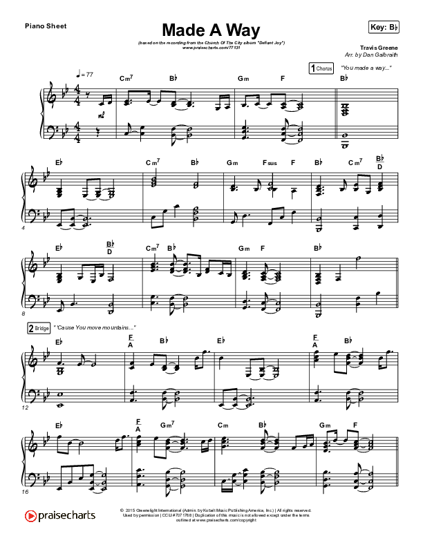 Made A Way Piano Sheet (Print Only) (Church Of The City)