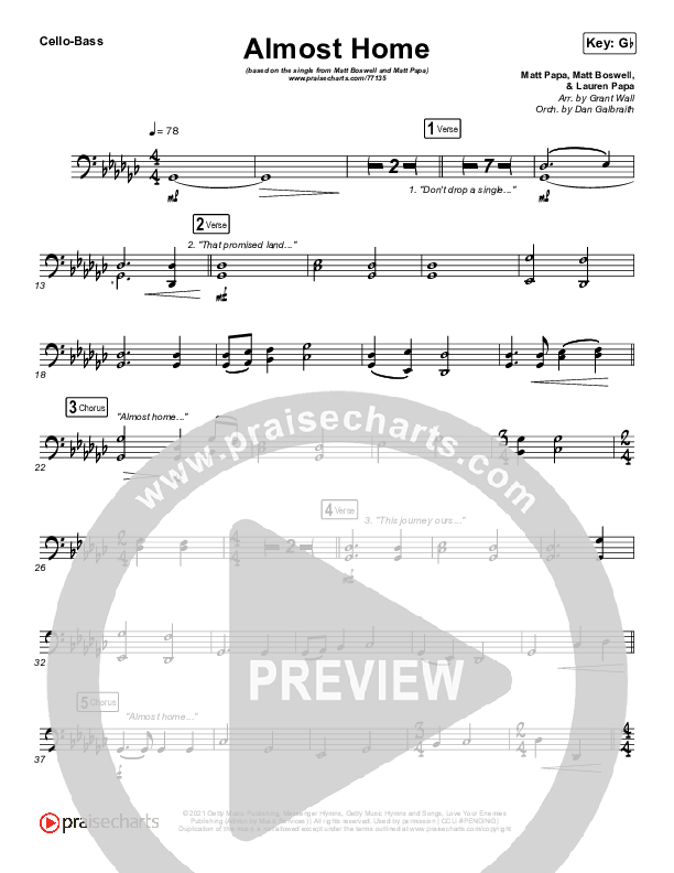 Almost Home Cello/Bass (Matt Boswell / Matt Papa)