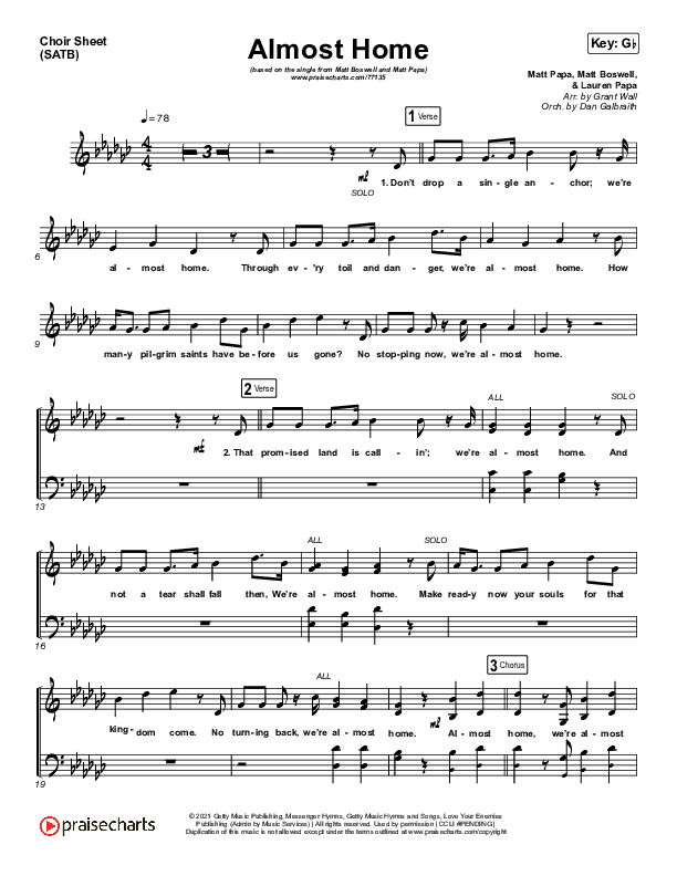 Almost Home Choir Sheet (SATB) (Matt Boswell / Matt Papa)