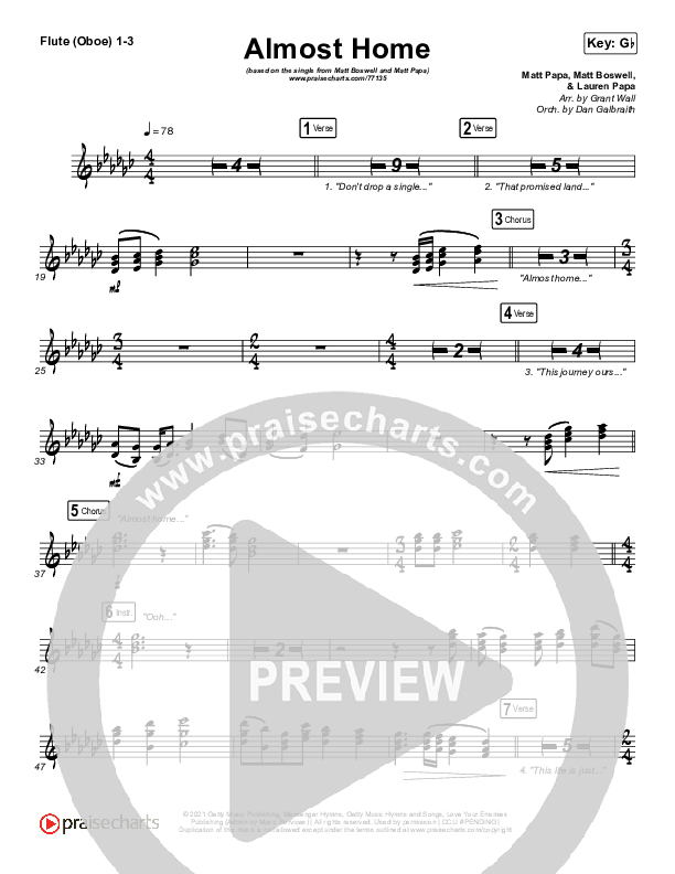 Almost Home Flute/Oboe 1/2/3 (Matt Boswell / Matt Papa)