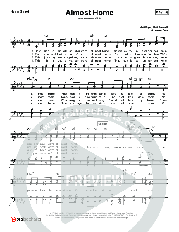 Almost Home Hymn Sheet (Matt Boswell / Matt Papa)